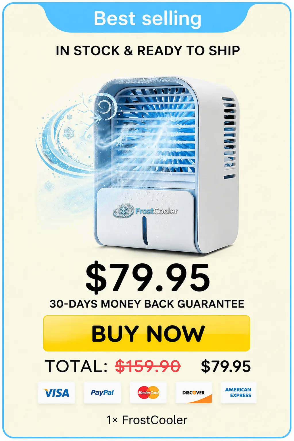 FrostCooler single pack pricing, $79.95 with 30-day money-back guarantee